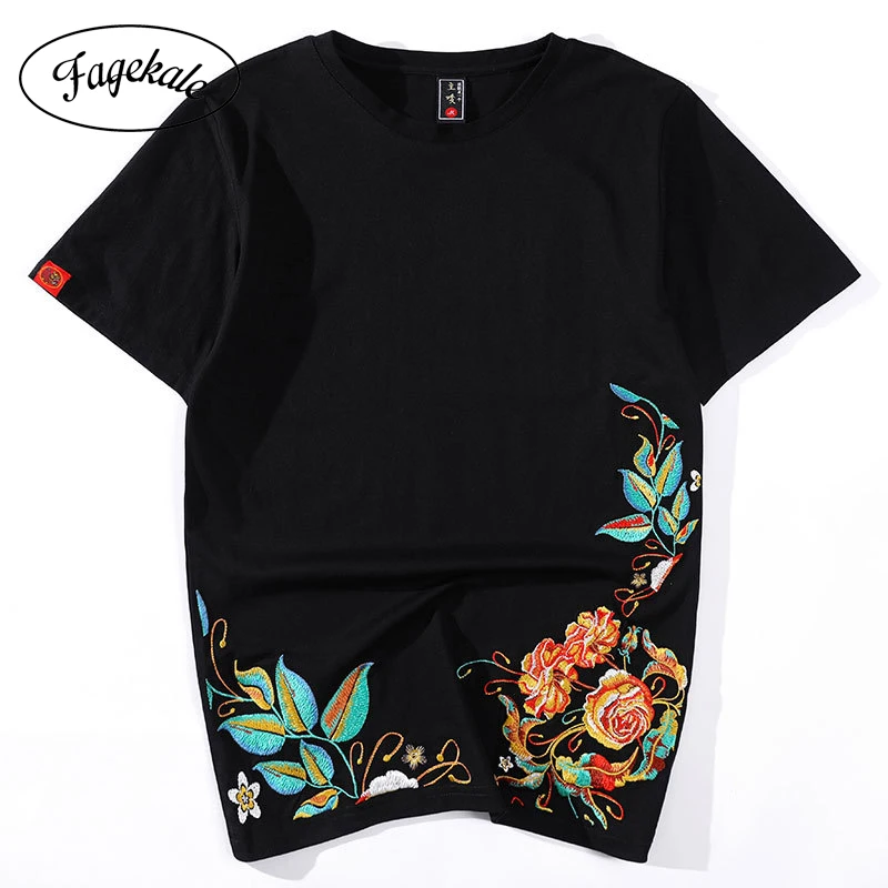 Футболка мужская с вышивкой лепестков свободная Повседневная рубашка в