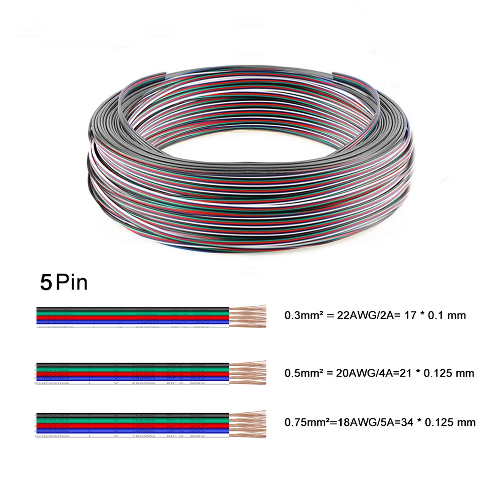 Электрические провода 10 м 2pin 3pin 4pin 5pin WS2812B Разъем светодиодного кабеля 22AWG 20AWG 18AWG