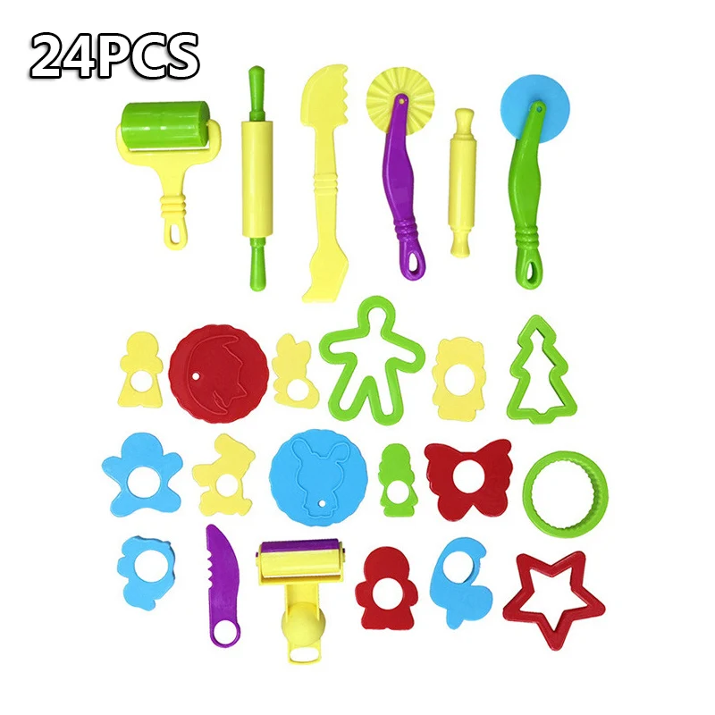 24PCS Tools Горячая глина "сделай сам" игровой набор инструментов для теста для лепки аксессуары пластик ine моделирование формы комплект глины слизь пластиковый набор резаков формы игрушки для детей - Цвет: 24PCS Tools