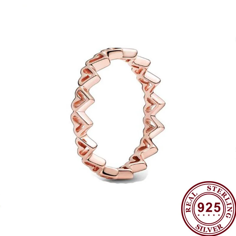 

925 Sterling Silver Plate Ring Beautiful Rose Gold Heart To Heart Original Women's Pan Ring Wedding Party Fashion Charm Jewelry