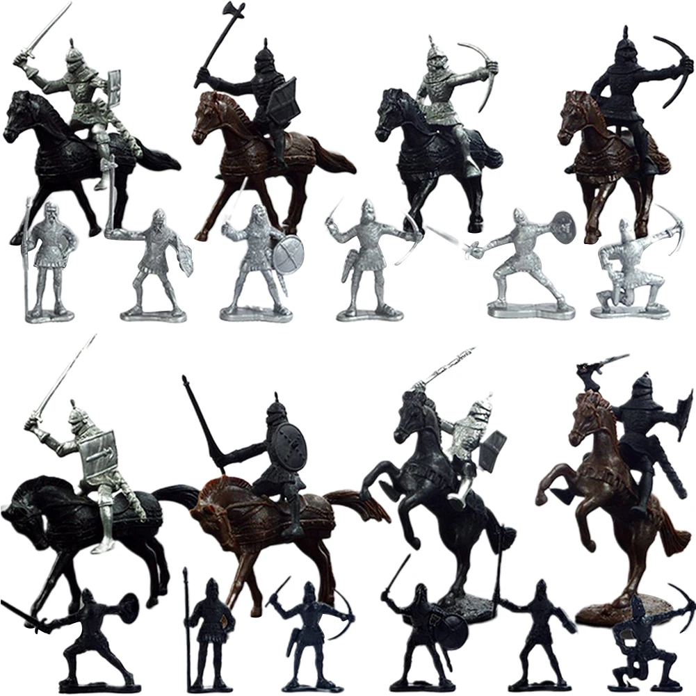 

28pcs/lot Children Soldier Model Gifts Medieval Play Mini Home Horses Figures Kids Toy Educational DIY Static