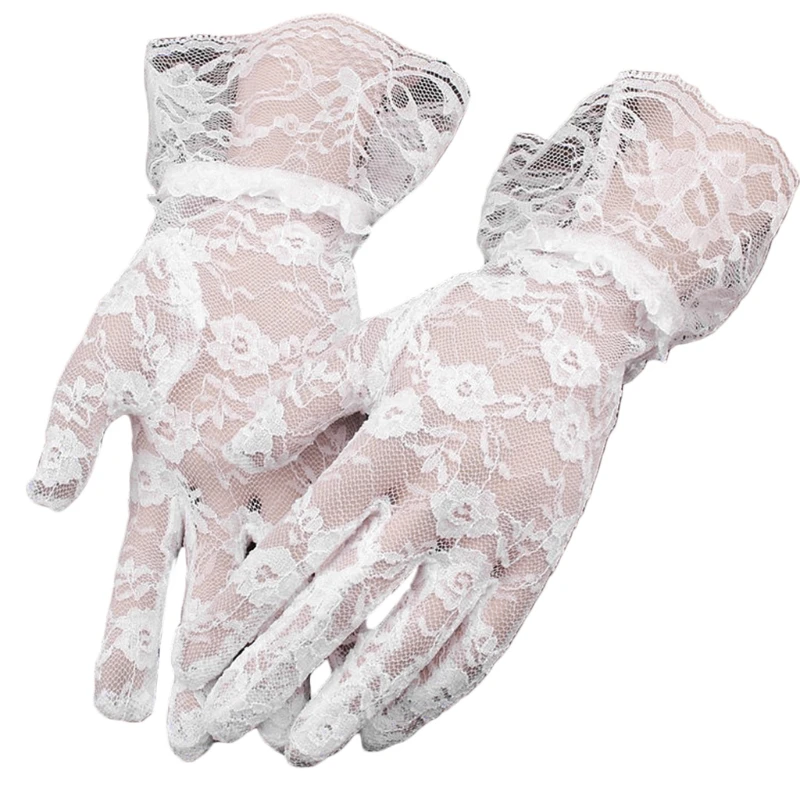 

Women Summer UV Protection Floral Lace Gloves Jacquard Wedding Ruffles Mittens XX9D