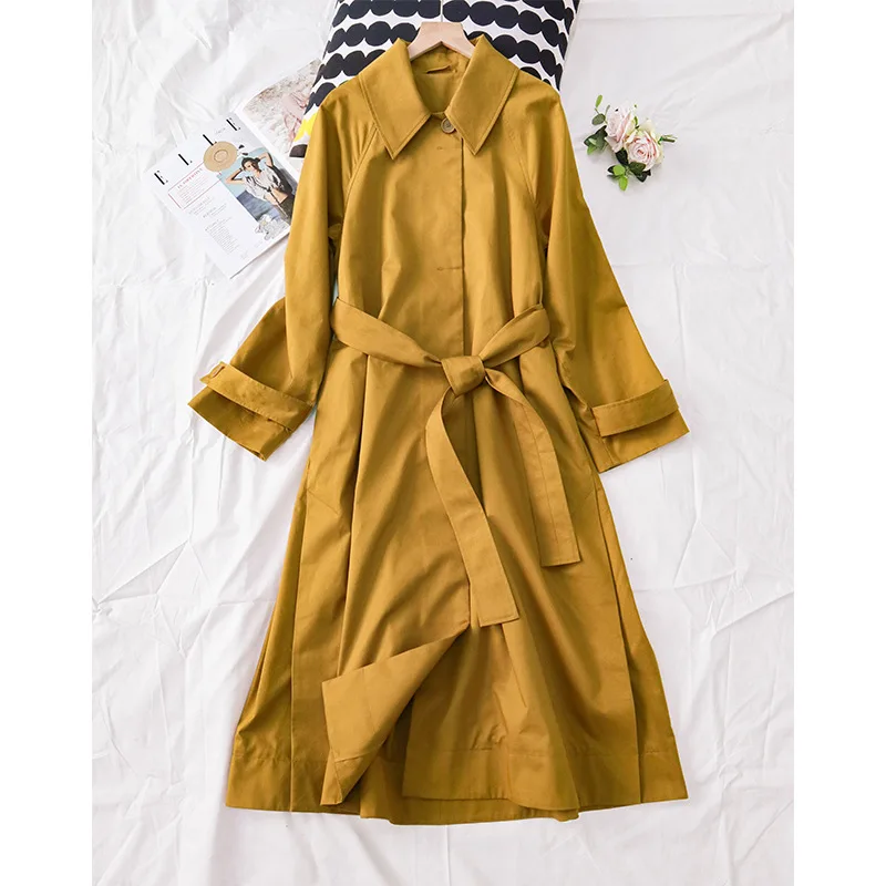 

Women Long Style Trench Single Breasted Loose Lace-up Simple Autumn Winter Ladies Coat with Sashes