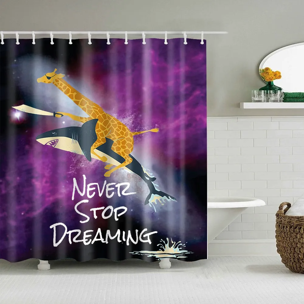 Fun Giraffe Riding Shark Adventure Theme Shower Curtains by Dafield image 2