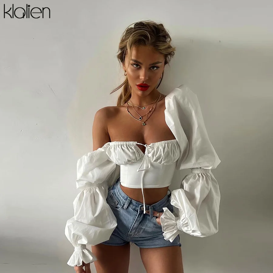 KLALIEN Spring Summer Fashion Elegant French Romantic Floral Puff Sleeve Square Collar Women Blouses New White Chiffon Shirt