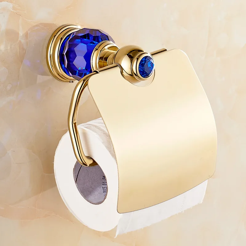 

Luxury Zirconium Gold Solid Brass Toilet Paper Holder Polished Towel Bar Crystal Round Base Towel Ring Bathroom Accessories