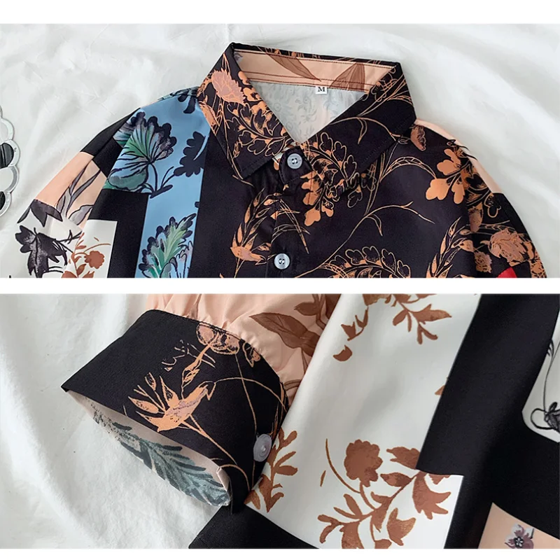 

EBAIHUI New Women Blouses Shirts Casual Long Sleeve Tops Plant Flowers Printed Retro Shirt Korean 2021 Spring Women Clothing