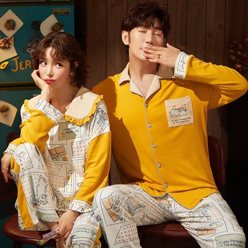 Пижама женская/Мужская хлопковая с длинным рукавом на осень/зиму | Мужская одежда