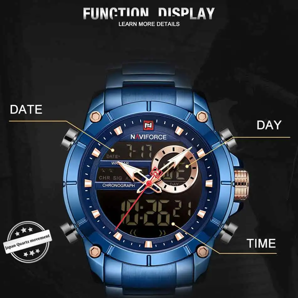 NAVIFORCE Цифровые мужские часы с двойным дисплеем роскошные брендовые военные