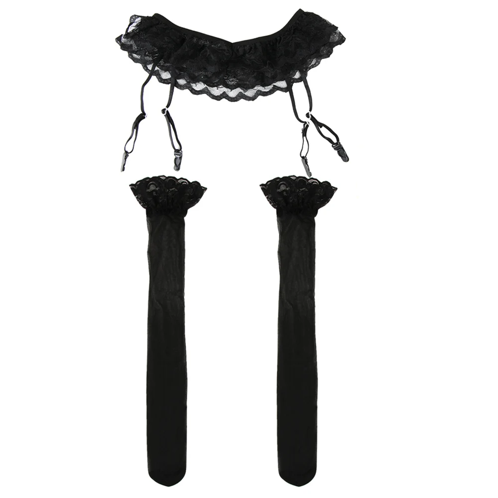 

1Set Fashion Women Sexy Lace Soft Top Thigh-Highs Stockings + Suspender Garter Belt Black White