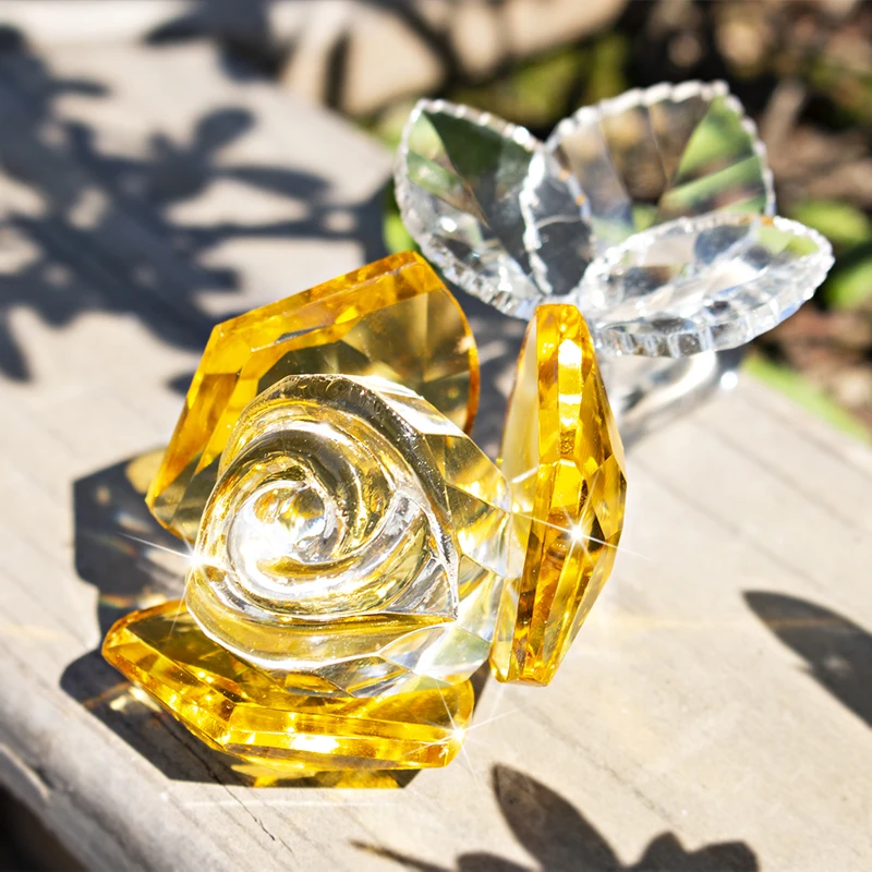 

H & D кристалл желтая роза цветок фигурка мечты цветок орнамент сувенир подарки для леди годовщина День рождения Свадебные сувениры Декор