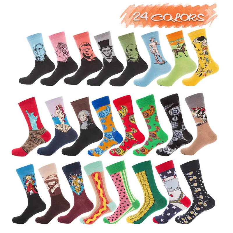

5Pairs High Quality Combed Cotton Socks food Pattern Long Tube Funny Happy Men Socks Novelty Skateboard Crew Casual Crazy Socks