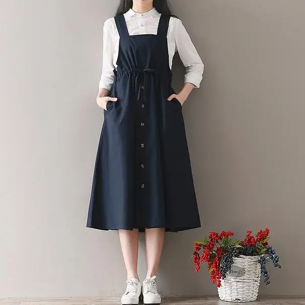 Женский летний сарафан в японском стиле Mori Girl элегантное платье темно синего