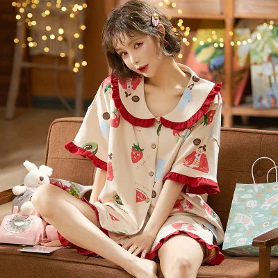 

Pijamas women new short sleeve shorts set casual loose girl's sleepwear pajamas suit cartoon cute student's nightwear pyjamas