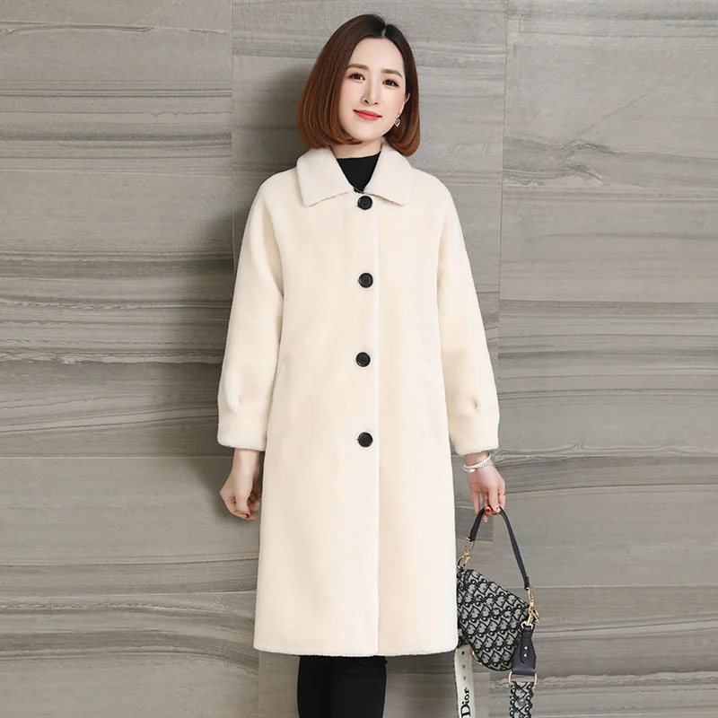 New 100% real Merino sheep wool suede fur coat 2019 women's winter clothing long outerwear jacket coats | Женская одежда