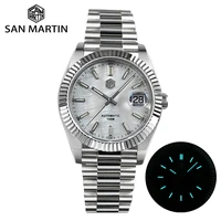 san martin men watch 40mm vintage mop dial retro business luxury sapphire automatic mechanical watches carving bezel 10bar