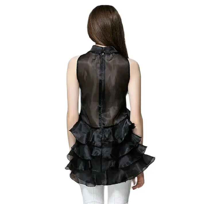 Женская Длинная блузка с оборками модельная привлекательная крутая белая без