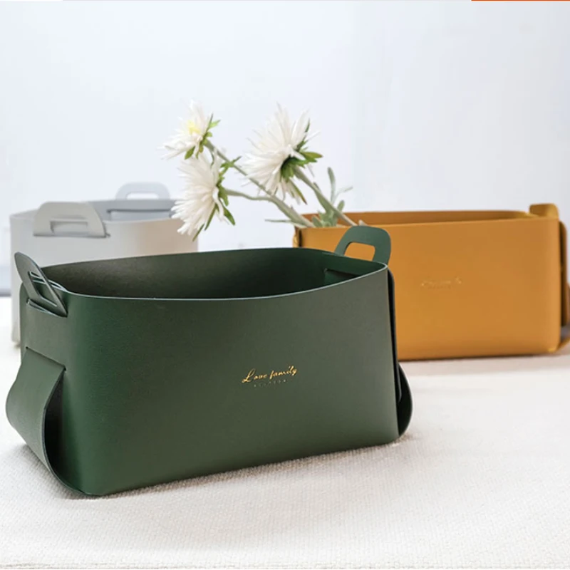 

Collapsible Leather desktop storage box PU Folding Storage Leather Tray Organizer Cosmetic Key Sundries Storage Basket for Home