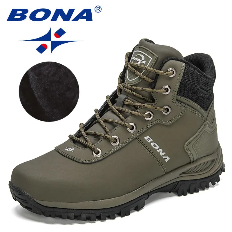 BONA 2022 New Designers Popular Winter Snow Ankle Boots Men Nubuck Leather High Top Super Warm Plush Boots Man Hiking Boots Soft