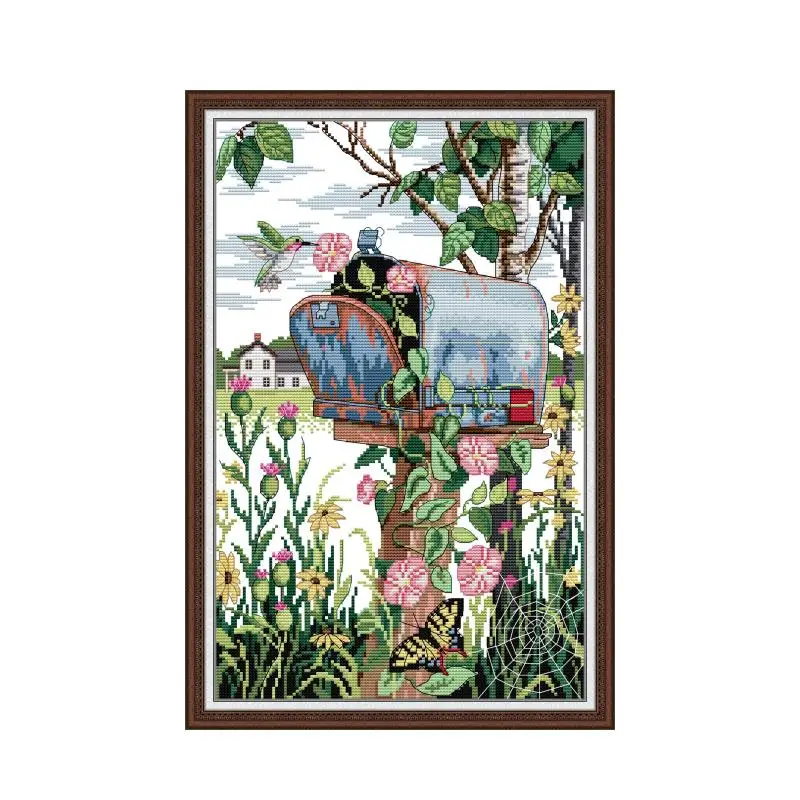 Morning glory and hummingbird cross stitch kit aida 14ct 11ct count printed canvas stitches embroidery DIY handmade needlework