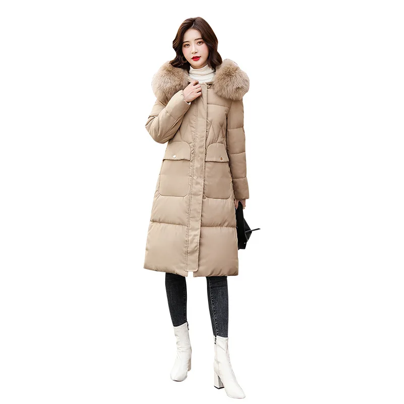 New Women Winter Long Jacket Thick Warm Parkas Ladies Fur Collar Hooded Cotton Korean Coats Female Outerwear Brand Clothing