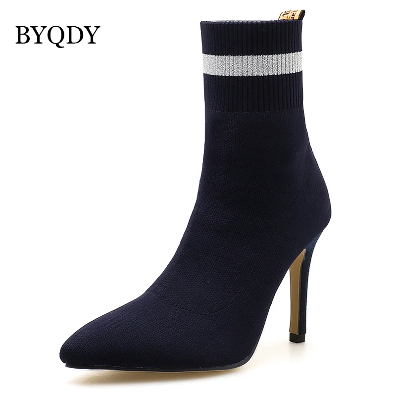 BYQDY/осенние женские ботильоны модные плетеные туфли на высоком каблуке с острым