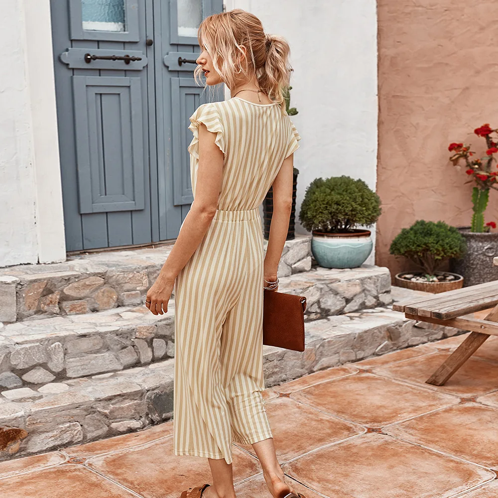 

2020 New Designer Women's Jumpsuit Summer Fashion Temperament Stripe Jumpsuit Women's Summer Jumpsuit