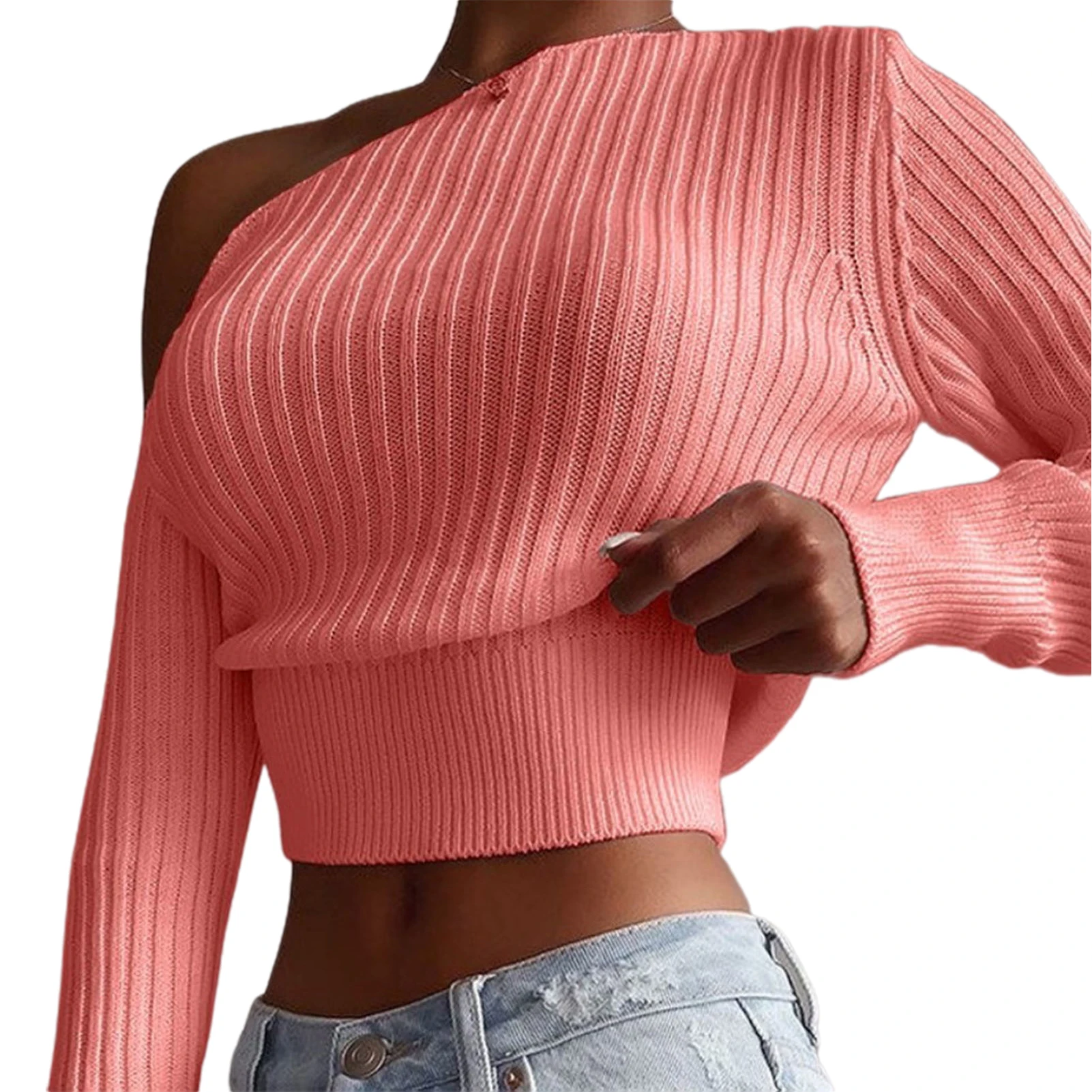

Autumn Winter Women Sweaters Solid Color Long Sleeve Sexy Off Shoulder Sweater for Women Knitted Pullovers Women Short Sweaters