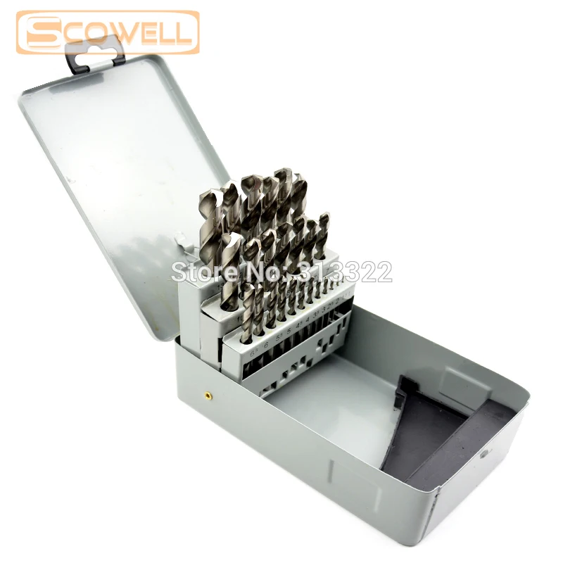 

SCOWELL 25PCS Twist Drill Bits Set HSS 4341 / M2 High Speed Steel Jobber Drill Bit Kit 1mm-13mm DIY Power Tools Accessories