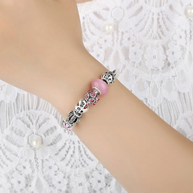 Jingzeyi Прямая поставка Розовые Прекрасные Подвески бусины шармы браслеты для