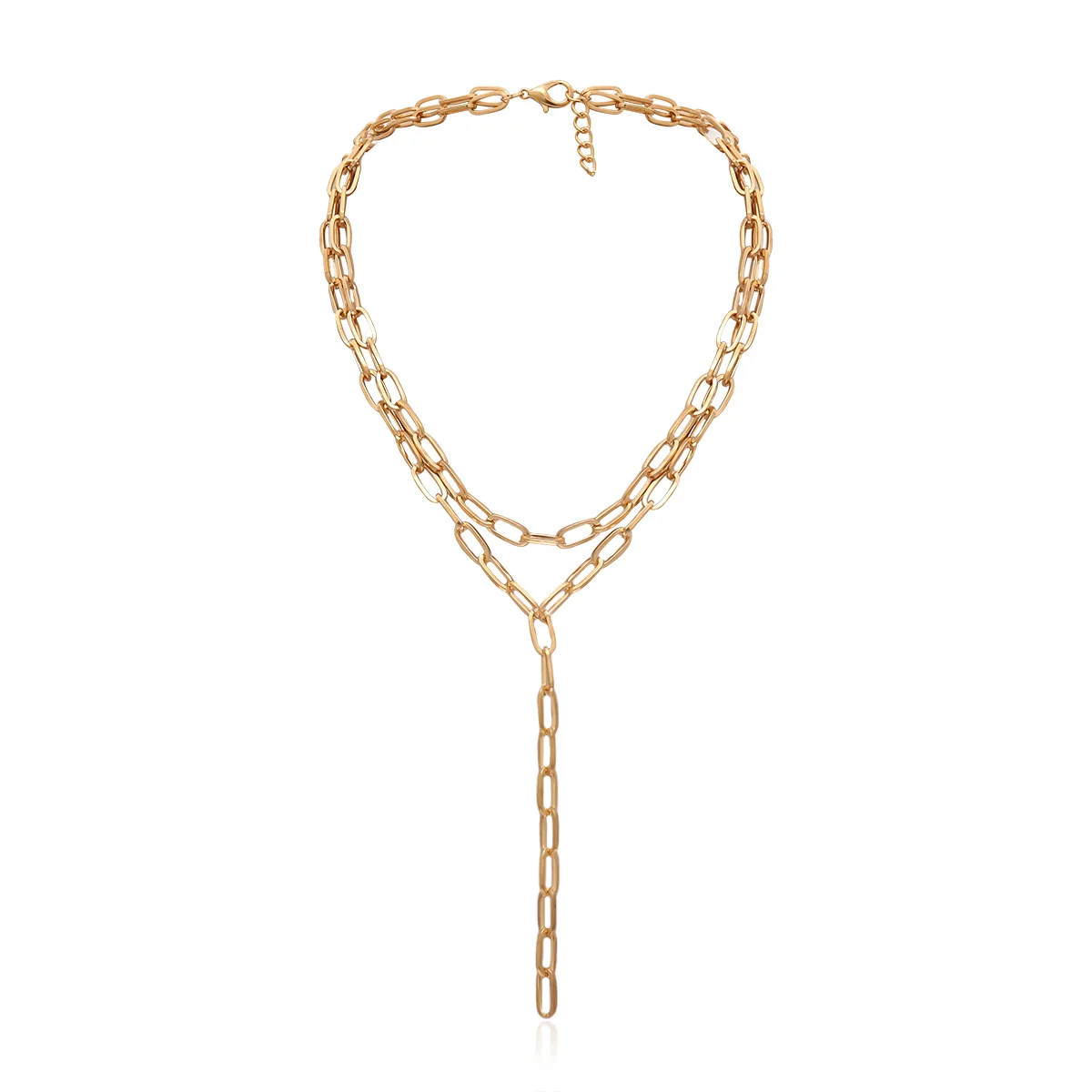 Цепочка-чокер прямоугольная золотистая/серебристая с кисточками | Украшения и