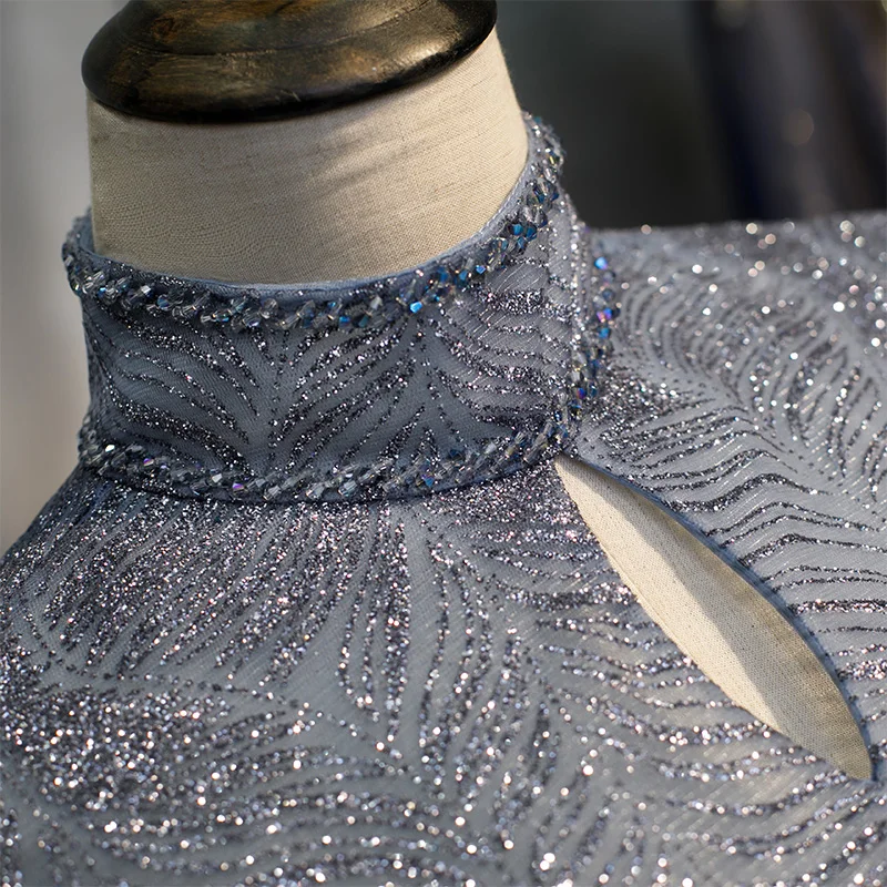 

Evening Dresses Pearls Beaded High Neck Prom Party Gowns Vestido De Novia Long Formal Dress 2021