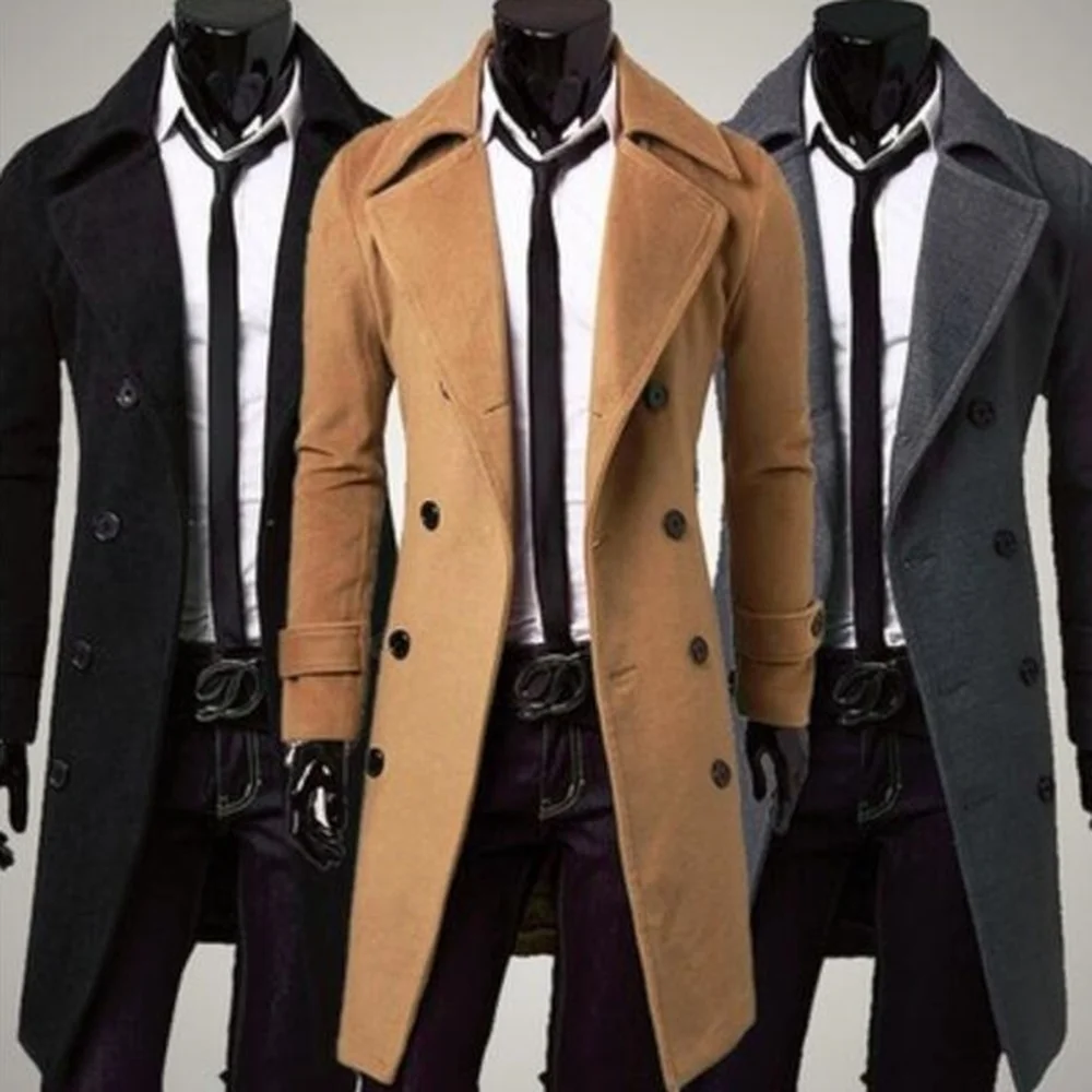 

ZOGAA New style two-line button lengthened simple luxury men's wool coat