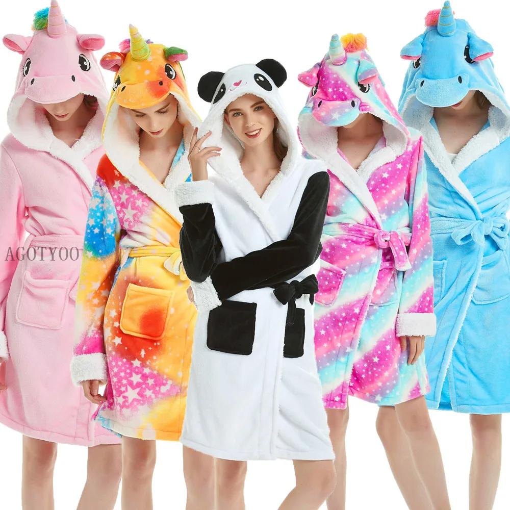 Фланелевый банный халат в виде единорога для взрослых одежда сна женщин и мужчин