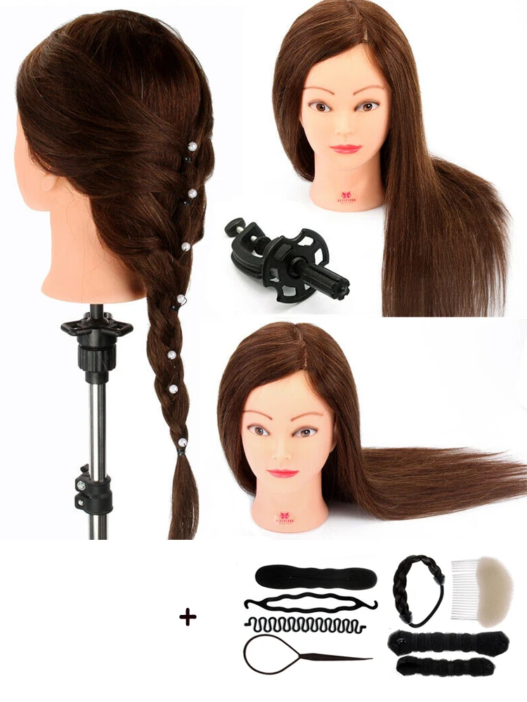 100% настоящие человеческие волосы для укладки тренировка головы салон плетение