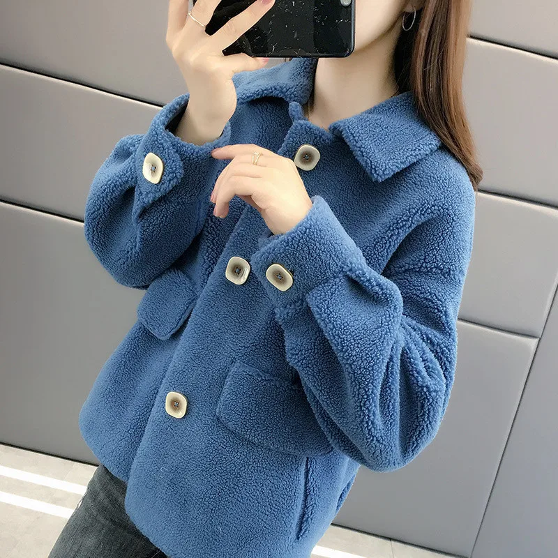 Granular Faux Sheep Fur Coat Women's Winter 2021 New Short Coat Fashion Fake Lambswool Lamb Teddy Jacket Artifical Fleece Top