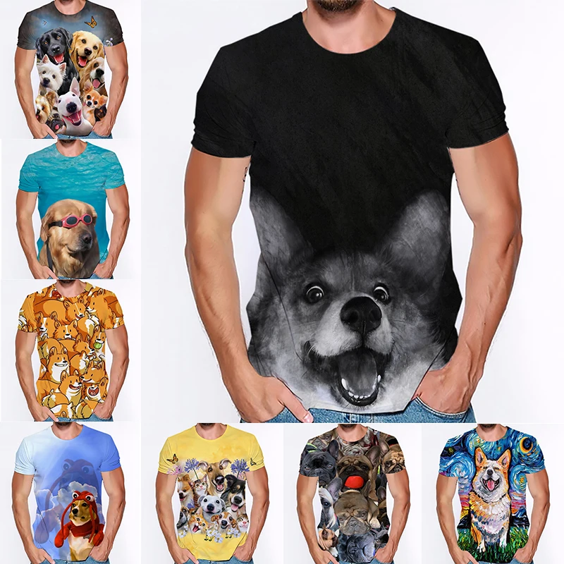

3D Print Kawaii Animal Dog Corgi Golden Retriever Pug T Shirt for Men Summer Unisex Tshirt Streetwear Male T-shirt Tops Camiseta