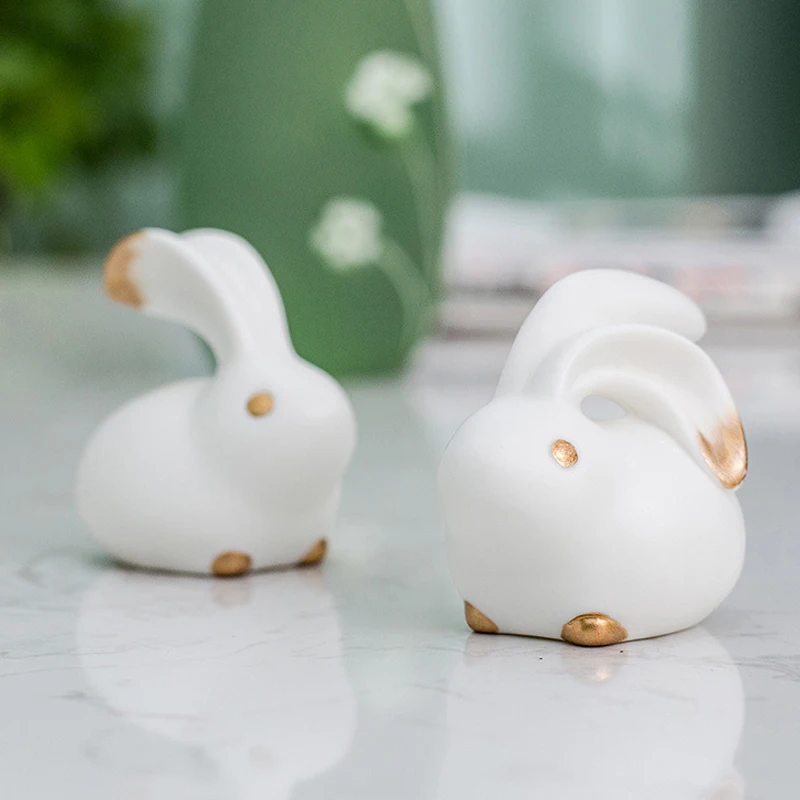 Милая керамическая миниатюрная фигурка кролика для украшения комнаты, декор стола, декоративные элементы для детей, феерический сад, аксессуары для письменного стола, подарок.
