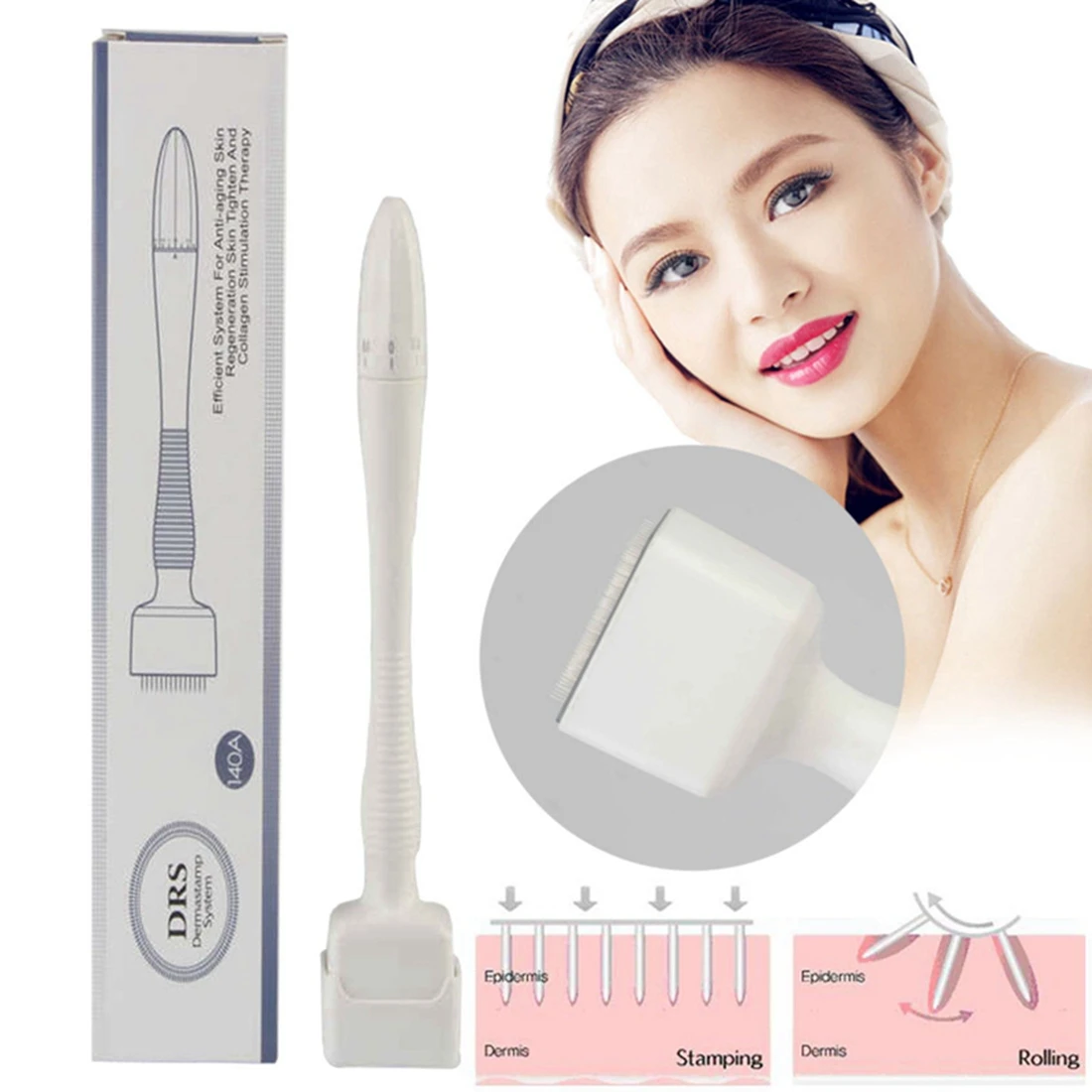 

FDA DRS 140A Microneedle Derma Stamp Adjustable Needle Length 0-3.0mm Anti Hair Loss Skin Care Rejuvenation Therapy