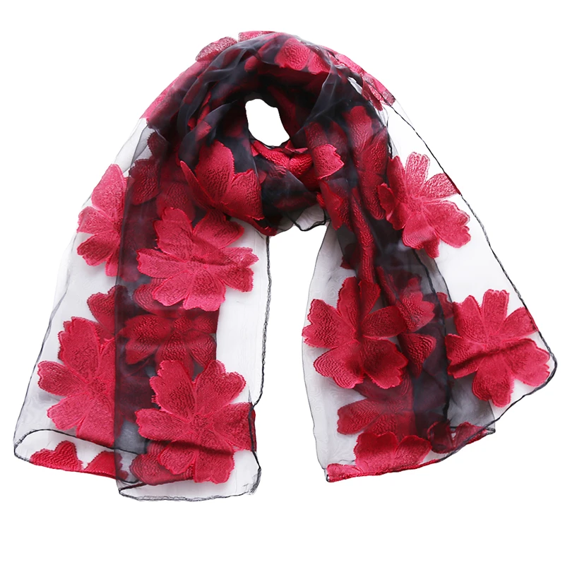 

2021 Silk Scarf Womens Summer Breeze Lightweight Sheer Wrap And Shawls Bandana Beach Organza Gauze Lace Hollow Scarf