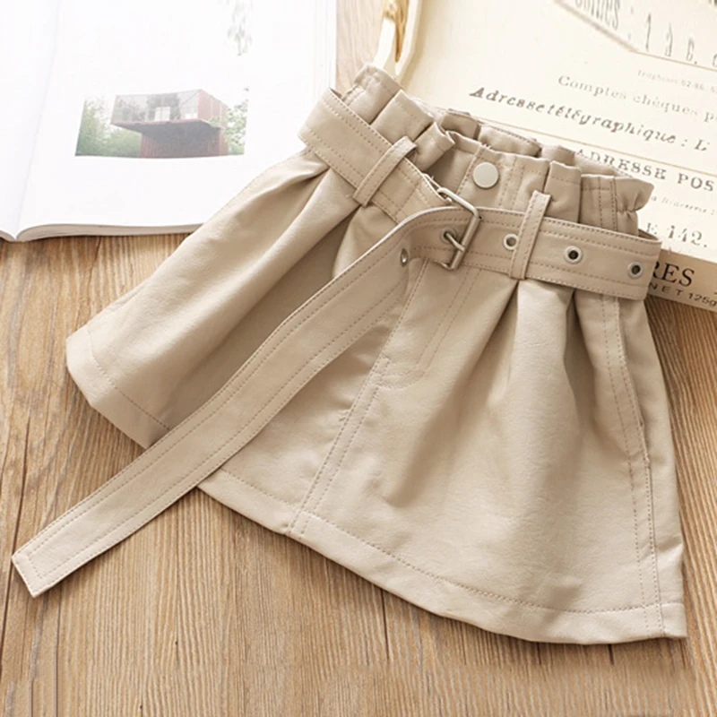 TK01438Beige Babyinsta/ г. Юбки для девочек юбка из искусственной кожи детская одежда для маленьких девочек, детские Дизайнерские юбки на пуговицах одежда для маленьких девочек - Цвет: TK01438Beige