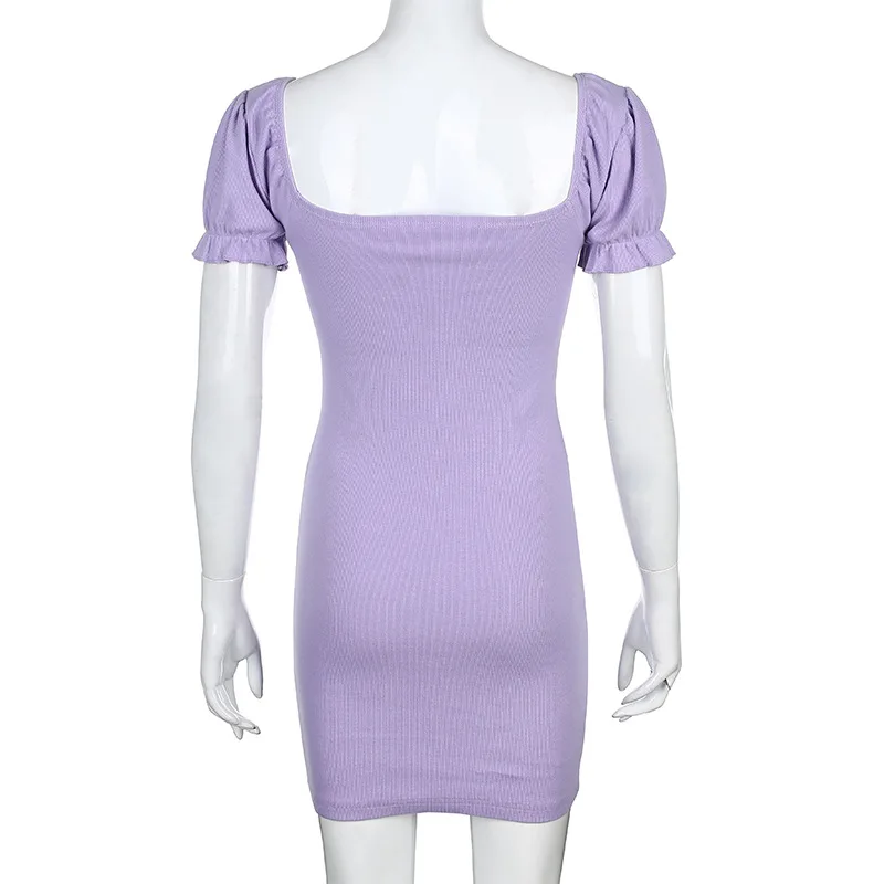 

Summer Dress 2020 Vintage Fashion Thread Bead Buckle Mini Dress Puff Sleeve Vestidos Dresses For Women