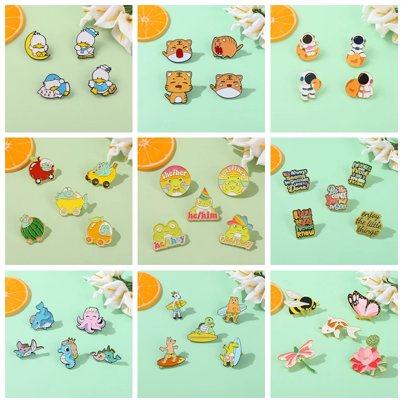 

4-5PCS/SET Bee Kind Enamel Pins Quote Flower Butterfly Insects Frog Fruit Sea Animal Brooch Badge Gift Accessories Wholesale