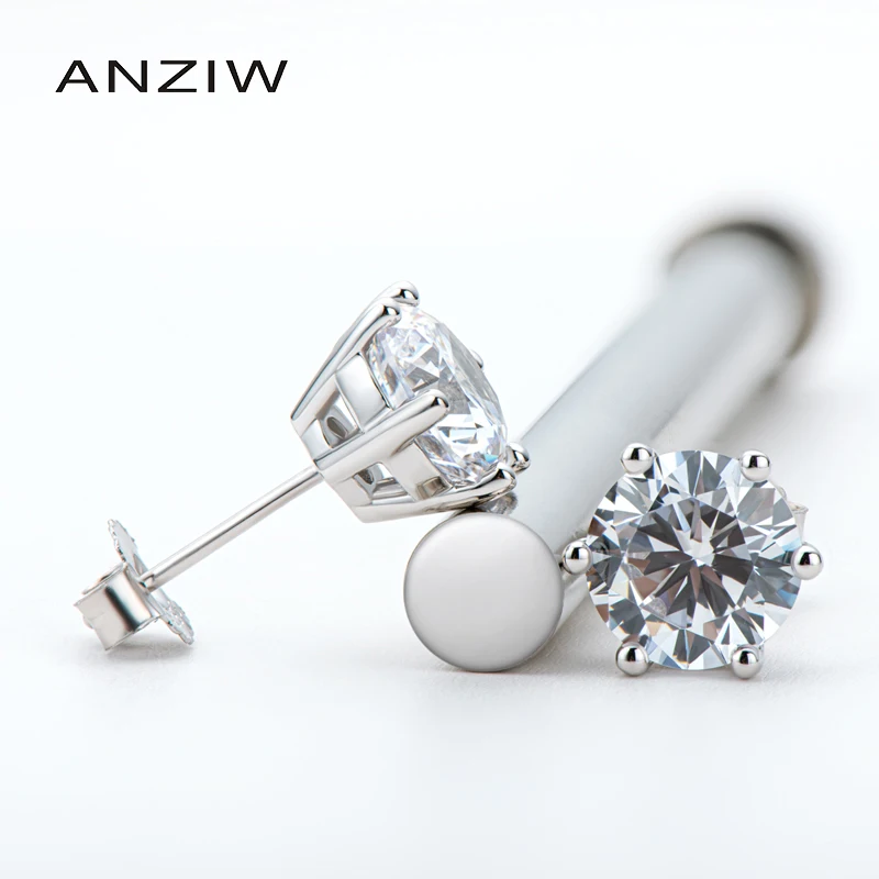 

Fashion 925 Sterling Silver Round Cut CZ Stud Earrings Silver 5/6.5/8mm 6 Prongs Stud Earring Women Wedding Party Jewery Gift