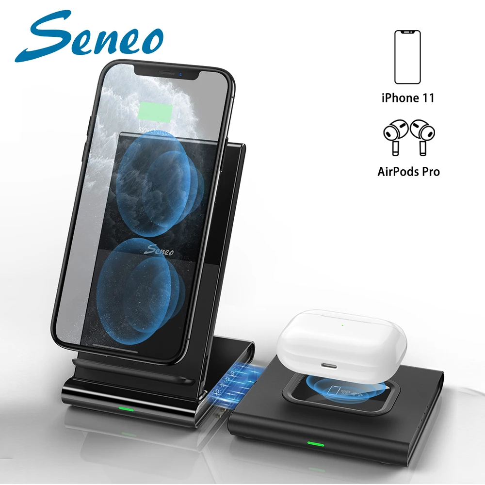 

Беспроводное зарядное устройство Seneo PA211 2 в 1 Магнитная Беспроводная зарядка подставка для iPhone 12 Pro Max Mini для Airpods Pro 2 зарядное устройство держ...