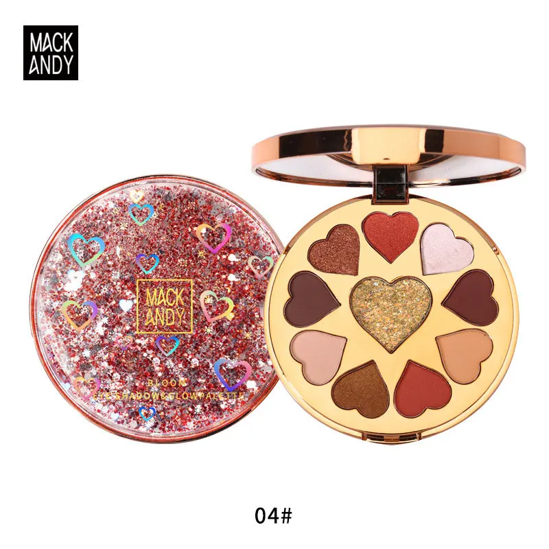 Палитра теней для век от бренда Mack andy 10 цветов в форме сердца блестящие мерцающие