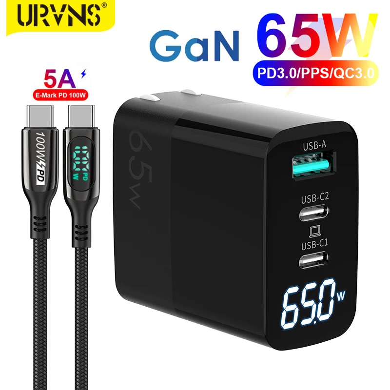 

GaN 65W USB C PD Wall Charger Block Multi Ports Works for 30W 45W 60W Compatible for iPhone12, MacBook Pro Air, Switch, Galaxy