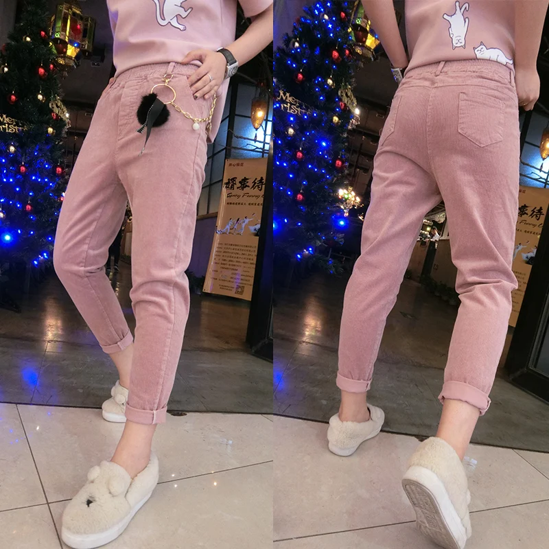 Осенние вельветовые брюки шаровары женские модные облегающие с эластичным