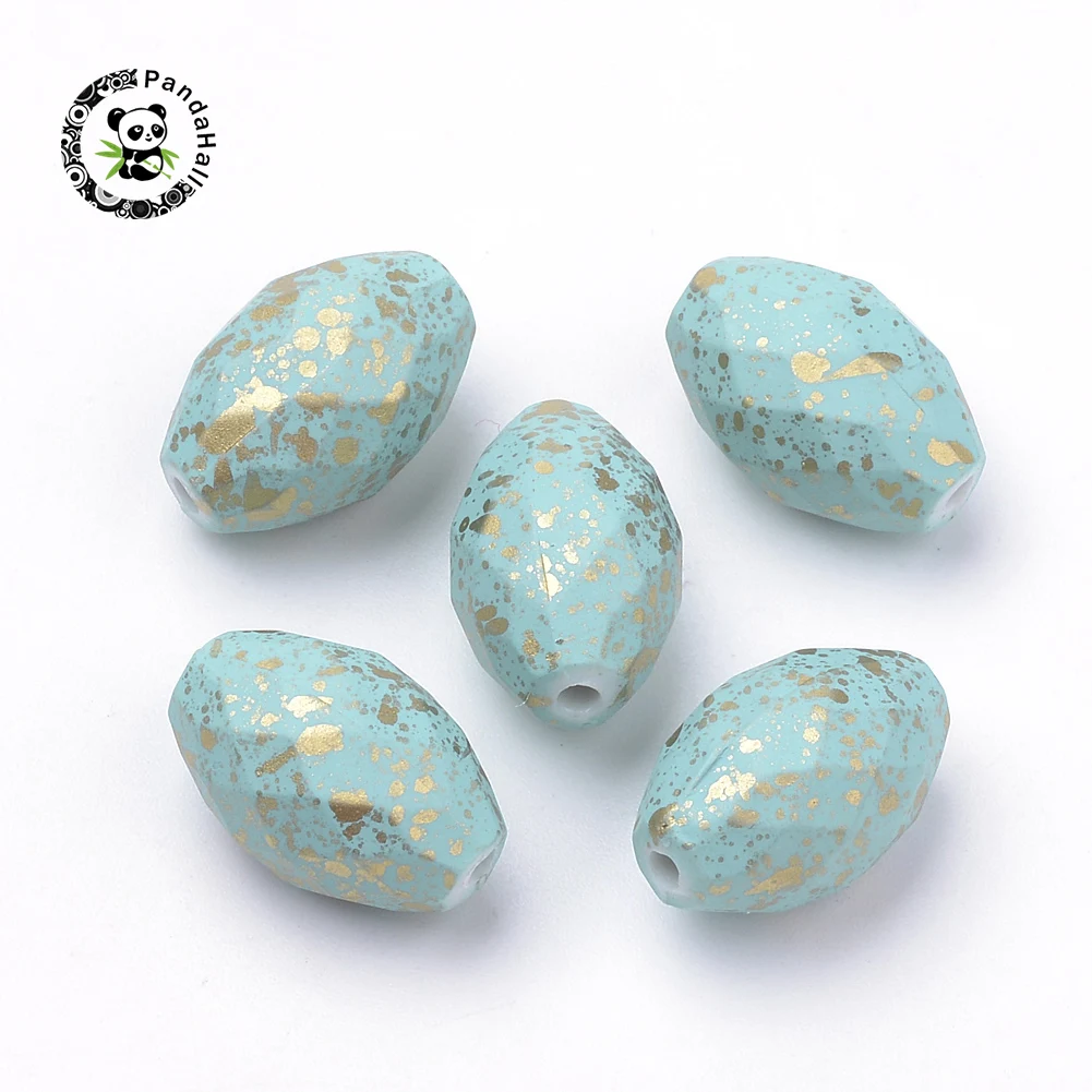

20pcs 17x11mm Spray Painted Acrylic Beads Faceted Oval LightSkyBlue For DIY Jewelry Making , Hole: 1.5mm
