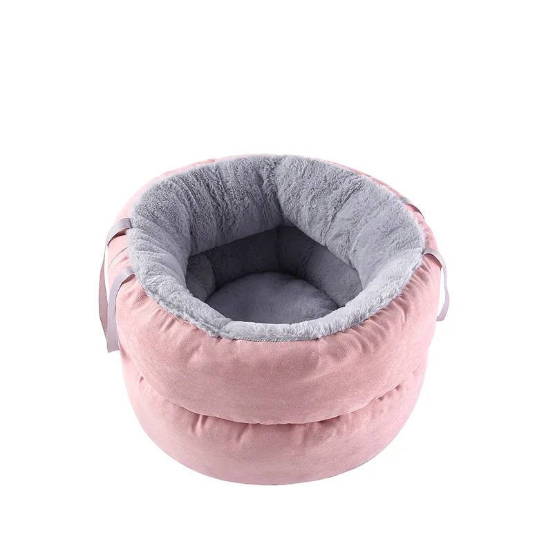 

2021 New Portable hand Dog Pet Bed Kennel Round Cat Winter Warm Dog House Round Plush Dog Bed House Dog Mat Winter Warm